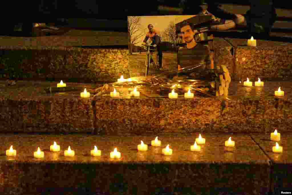 Candles are seen during a vigil for victims of the pickup truck attack at Foley Square in New York City, Nov. 1, 2017.