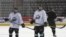 Liam Stewart, second from right, is seen during practice for the Alaska Aces hockey team in Anchorage, Alaska, Oct. 22, 2015.