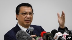 FILE - Malaysian Transport Minister Liow Tiong Lai speaks at a press conference in Shah Alam, Malaysia, Aug. 12, 2015.