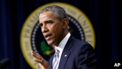 Rais Barack Obama akizungumza huko White House katika mkutano maalum uliolenga kupambana na itikadi za msimamo mkali, Feb. 18, 2015 huko Washington.