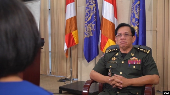 VOA interviews General Chhum Socheat, Spokesman for the Defense Ministry of Cambodia, at the Office of the Peace Palace, Phnom Penh, Cambodia, on August 22, 2019.