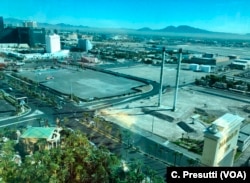 Near Stephen Paddock’s vantage point from the 32nd story of the Mandalay Bay hotel, where he shot and killed 58. About 22,000 attended the 2017 country music festival in the open lot on the left.