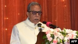 FILE - Bangladesh President Md Abdul Hamid delivers a speech during a visit by Indian Prime Minister Narendra Modi at the presidential residence Bangabhaban in Dhaka on June 7, 2015.