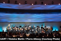 Morocco’s Royal Symphony Orchestra performs during the Mediterranean Concert at the Chamber of the Alliance of Civilizations & Human Rights, United Nations, Geneva, Switzerland, July 9, 2016.