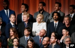 Nicole Kidman, middle row, third from left, Dev Patel, Mel Gibson and nominees at the 89th Academy Awards Nominees Luncheon at The Beverly Hilton Hotel, Feb. 6, 2017, in Beverly Hills, Calif.