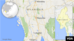Map showing students route from Mandalay to Letpadan, Myanmar