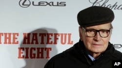 Composer Ennio Morricone arrives for the screening of the movie "The Hateful Eight," in Rome, Jan. 28, 2016.