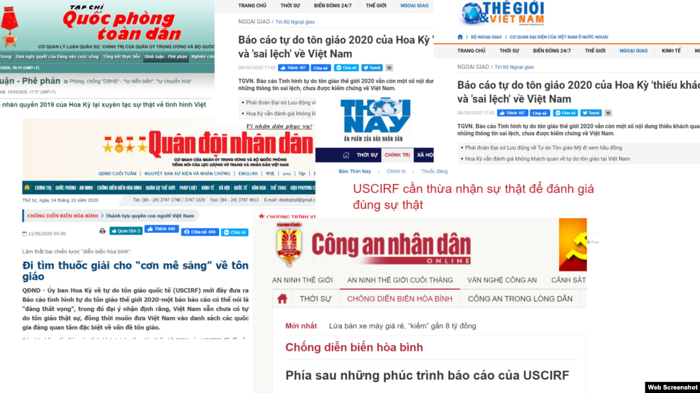 Truyền thông Việt Nam chỉ trích các báo cáo tự do tôn giáo của Uỷ ban Tự do Tôn giáo Quốc tế của Hoa Kỳ (USCIRF) và Bộ Ngoại giao Hoa Kỳ.