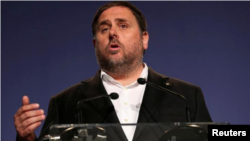 En la imagen, Oriol Junqueras, en una conferencia de prensa en Barcelona.