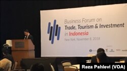 Suasana diskusi Forum Bisnis yang diselenggarakan oleh kantor KJRI di New York, 8 November 2018. (Foto: Reza Pahlevi/VOA)