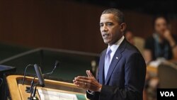 Presiden Barack Obama berpidato pada sidang ke-66 Majelis Umum PBB (Rabu, 21/9).