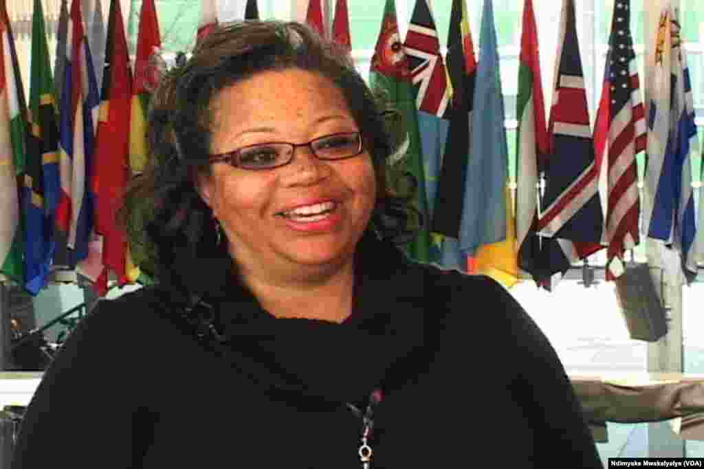 U.S. Ambassador to South Sudan, Susan Page, speaks to John Tanza at the State Department on Thursday, March 13, 2014.