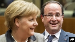 Chanceller alemã, Angela Merkel e o presidente francês, Fançois Hollande