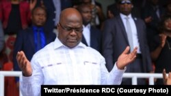 Président Félix Tshisekedi na milulu ya losambo ya ba kristu ya biyamba ya bolamuki (églises de réveil) na bisusu, o’mokolo ya eyenga na statde des Martyrs., 23 juin 2019. (Twitter/Présidence RDC)