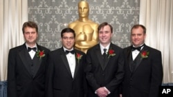 Ian Caven (left), Ian Godin (left center), Tim Connolly (right center) and Kimball Thurston prior to the Academy of Motion Picture Arts and Sciences' Scientific and Technical Achievement Awards on February 11, 2012, in Beverly Hills, California.