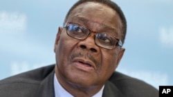 FILE - Malawi's President Peter Mutharika. Since Sunday, Malawi police have rounded up three officials of the main opposition Malawi Congress Party.