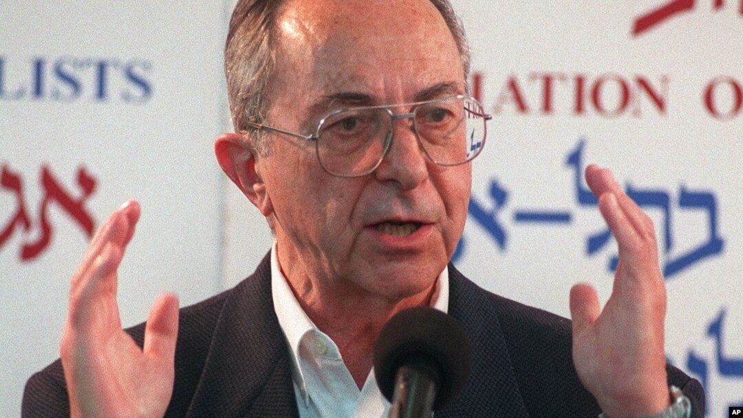 FILE - Former Israeli defense minister Moshe Arens, speaks at a press conference in Tel Aviv, Jan. 11, 1999. Arens, an early political mentor to Prime Minister Benjamin Netanyahu, died Monday. 