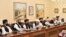 FILE - Mullah Abdul Ghani Baradar (3rd-L), who is leading a Taliban delegation, attends a meeting at the Ministry of Foreign Affairs in Islamabad, Pakistan, Oct. 3, 2019.