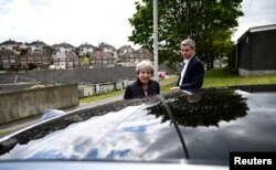 Britain's Prime Minister Theresa May campaigns in Plymouth, 2 May 2017.
