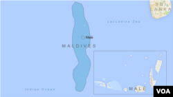 The island nation of Maldives, showing its capital, Malé