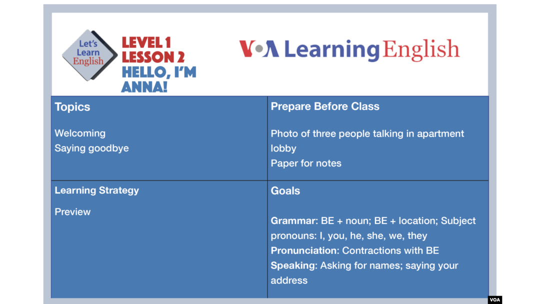 Let's Learn English - Level 1- Lesson 2