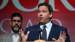 FILE - Florida Gov. Ron DeSantis speaks at the Doral Academy Preparatory School in Doral, Fla., Sept. 14, 2021.