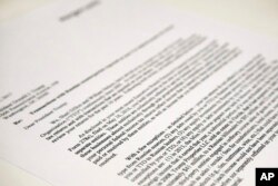 A copy of a letter to President Donald Trump from the law firm of Morgan, Lewis & Bockius LLP, seen in Washington, May 12, 2017.