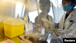 Technicians carry out a test for the H7N9 bird flu virus using test reagents at the Beijing Center for Diseases Control and Prevention in Beijing, April 3, 2013. (Reuters)