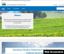 U.S. Department of Agriculture website notice about the end of the partial government shutdown.