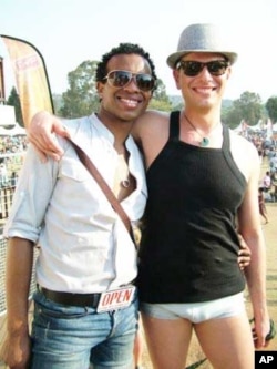 A couple at a protest against “homophobia” in Johannesburg last year