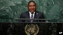 Filipe Jacinto Nyusi, the president of Mozambique, speaks during the 71st session of the United Nations General Assembly, Wednesday, Sept. 21, 2016, at the U.N. headquarters.