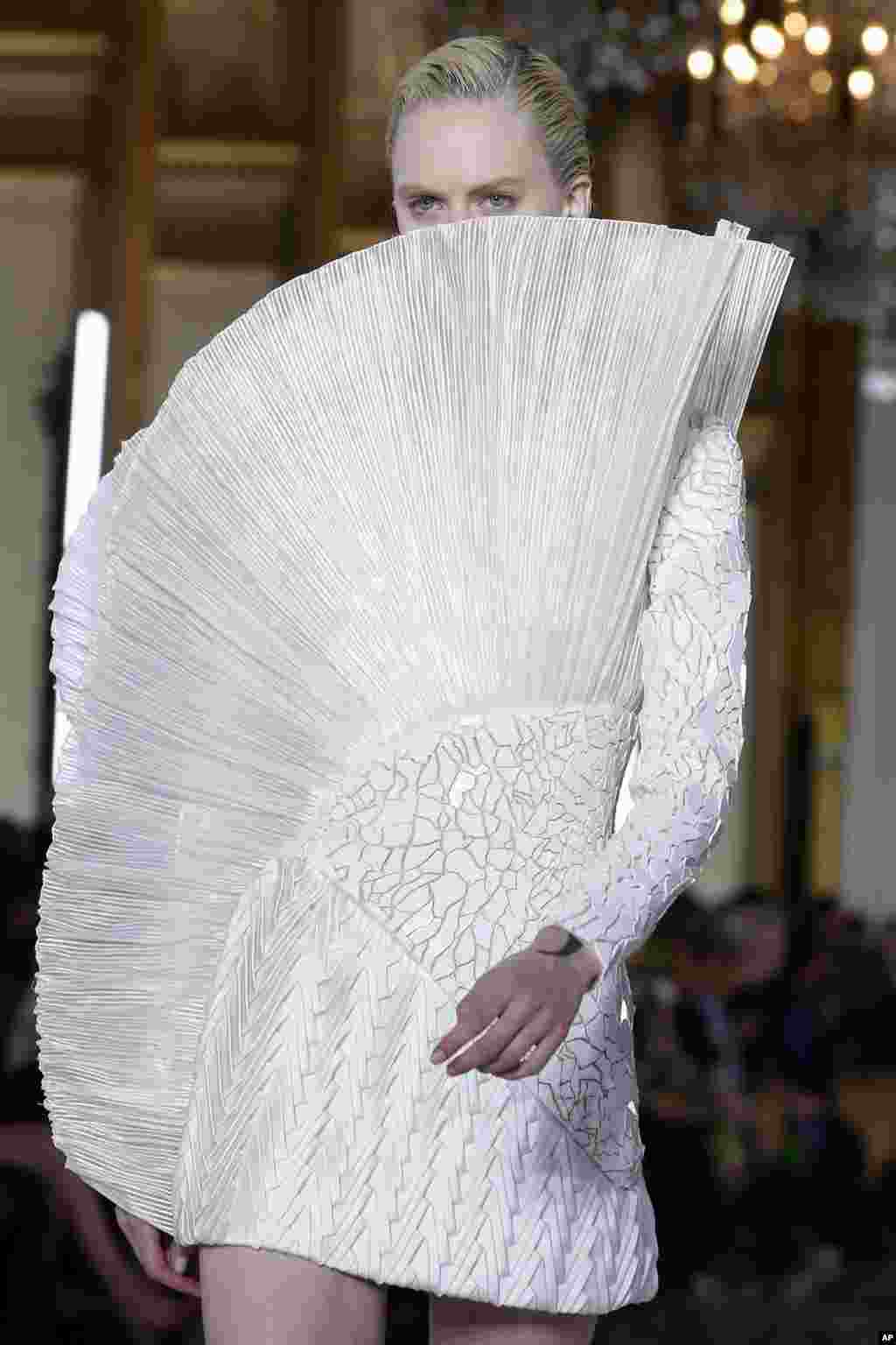 A model wears a creation for Balmain Spring/Summer 2019 ready-to-wear fashion collection presented in Paris, France.