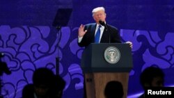 U.S. President Donald Trump delivers remarks at the APEC CEO Summit in Danang, Vietnam, Nov. 10, 2017. 