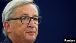 European Commission President Jean-Claude Juncker looks on before addressing the European Parliament during a debate on the state of the European Union in Strasbourg, France, Sept. 13, 2017. 