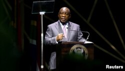 South African President Cyril Ramaphosa addresses the Investing in African Mining Indaba 2023 conference, in Cape Town, Feb 8,2023.