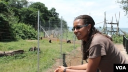 Lily Ajarova, director of Ngamba Island Chimpanzee Sanctuary, is warning Ugandans of the dangers of eating primates, November 8, 2012. (H. Heuler/VOA)