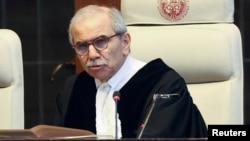 FILE - Nawaf Salam, president of the International Court of Justice, speaks at the ICJ at the start of a hearing in The Hague, Netherlands, May 16, 2024. 