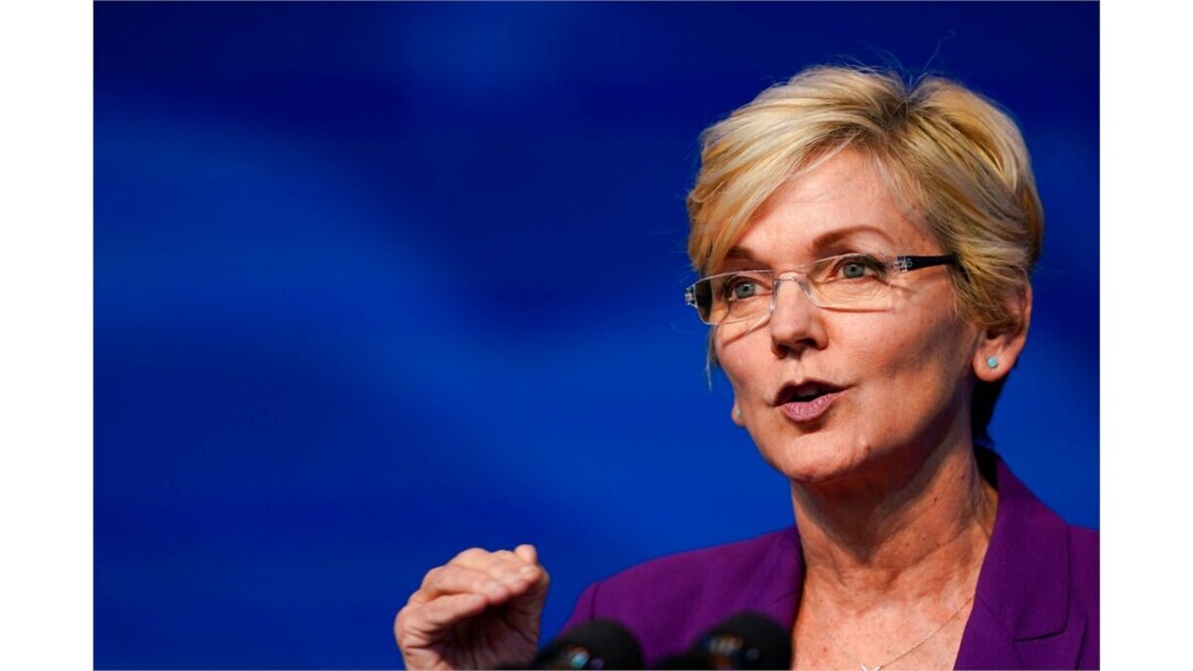 The Biden administration's nominee for energy secretary, former Michigan Gov. Jennifer Granholm, speaks at The Queen Theater in Wilmington Del., Dec. 19, 2020.