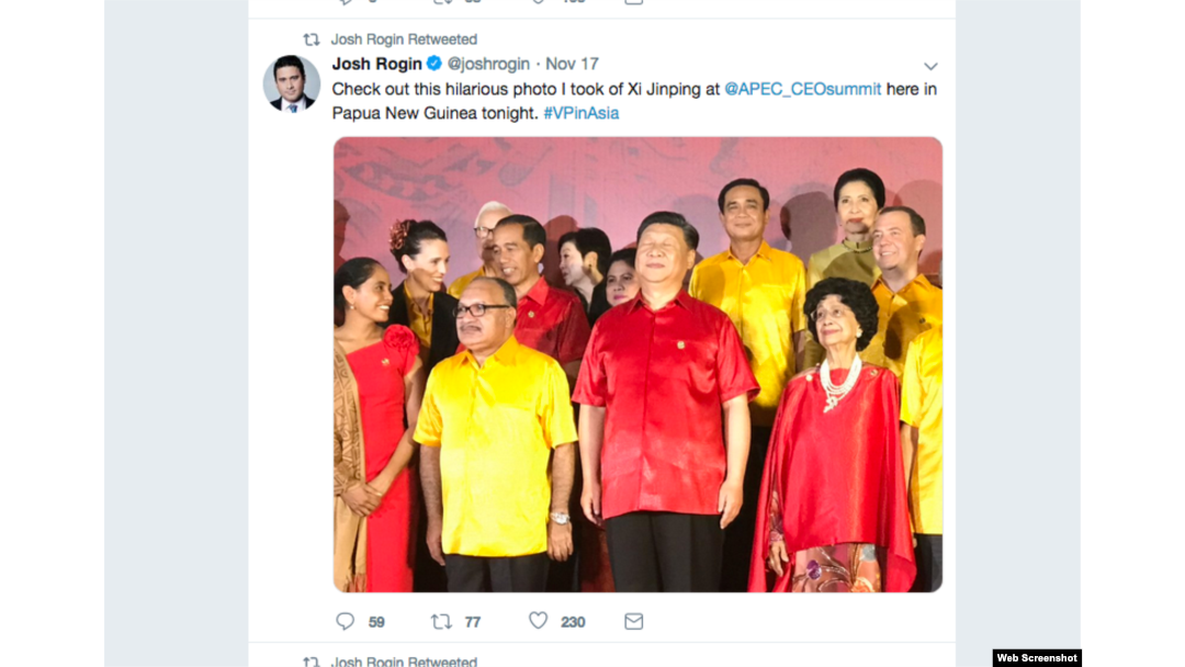 美记者镜头下的习近平APEC合影闭眼照(推特截图)