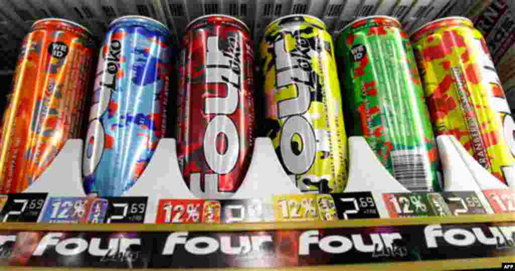 In this file photo, Four Loko alcoholic energy drinks are seen in the cooler of a convenience store, in Seattle. The American Food and Drug Administration is expected to announce a virtual ban of alcoholic energy drinks Wednesday, Nov. 17, 2010, even as a