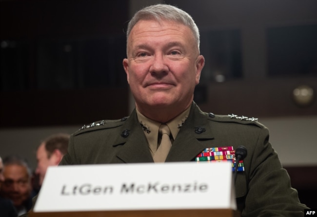 FILE - Then-Lt. Gen. Kenneth F. McKenzie testifies during a Senate Armed Services Committee hearing on Capitol Hill in Washington, Dec. 4, 2018.