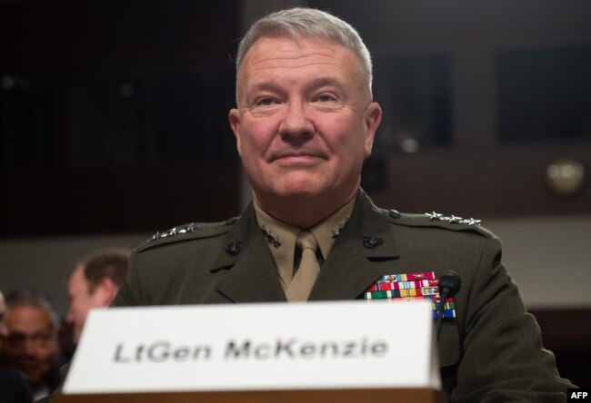 FILE - Then-Lt. Gen. Kenneth F. McKenzie testifies during a Senate Armed Services Committee hearing on Capitol Hill in Washington, Dec. 4, 2018.