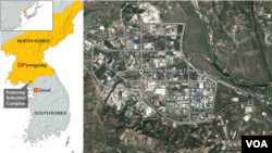 Peta kompleks industri bersama Korea Utara-Korea Selatan, Kaesong di North Korea. Korea Utara menghambat para pekerja Korea Selatan memasuki kompleks tersebut untuk hari kedua, Kamis (4/4). 