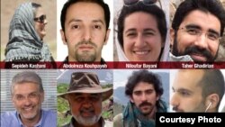This image published by the New York-based Center for Human Rights in Iran (CHRI) shows eight Iranian environmentalists who have been detained in Iran since January and February on suspicion of being spies. (Courtesy - CHRI) 