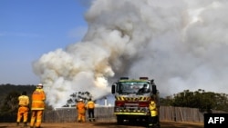 Para petugas pemadam kebakaran berupaya menjinakkan api yang menghanguskan kawasan Penrose, negara bagian New South Wales, Australia, 10 Januari 2020. 