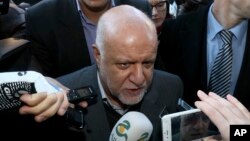 Iran's Minister of Petroleum Bijan Namdar Zangeneh speaks to journalists at a hotel in Vienna, Austria, Nov. 29, 2016. 