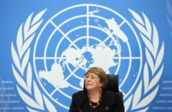U.N. High Commissioner for Human Rights Michelle Bachelet attends a news conference at the European headquarters of the United Nations in Geneva, Switzerland, Dec. 9, 2020.