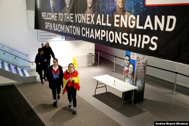Arena Birmingham tempat penyelenggaraan turnamen bulu tangkis All England, di Birmingham, Inggris, 14 Maret 2020. (Foto: Andrew Boyers/Reuters)