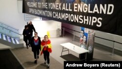 Arena Birmingham tempat penyelenggaraan turnamen bulu tangkis All England, di Birmingham, Inggris, 14 Maret 2020. (Foto: Andrew Boyers/Reuters)