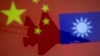 FILE - Chinese and Taiwanese flags are displayed alongside a military airplane in this illustration made April 9, 2021.